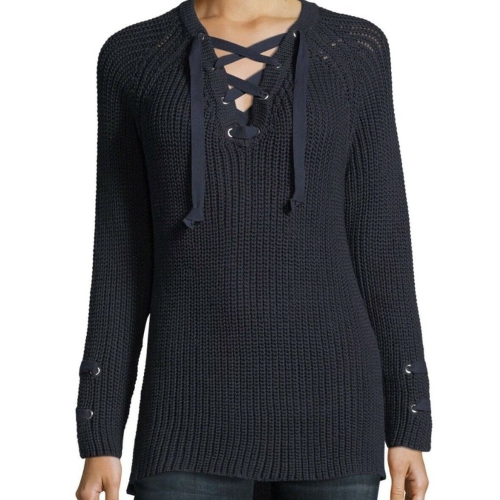 Pure Handknit | Black Boundless Lace-Up Sweater Size 2X